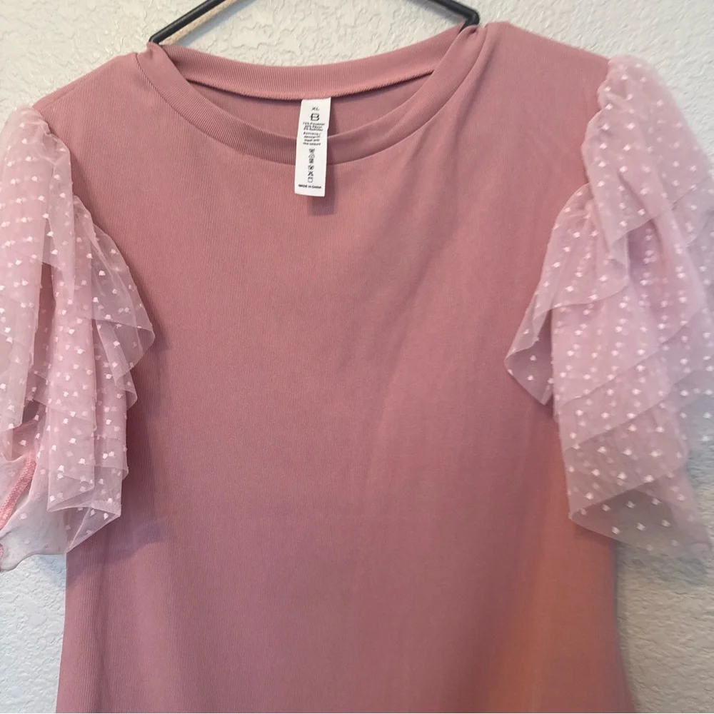Pink Bodysuit with Ruffled Sleeves XL B - Picture 8 of 9